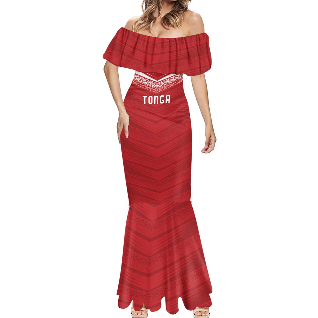 Custom Pacific Rugby Spirit Mermaid Dress Tonga Ngatu Pride Red Edition LT9 - Polynesian Pride