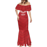 Custom Pacific Rugby Spirit Mermaid Dress Tonga Ngatu Pride Red Edition LT9 - Polynesian Pride