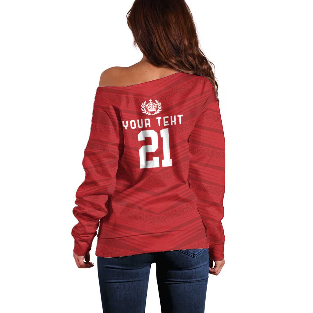 Custom Pacific Rugby Spirit Off Shoulder Sweater Tonga Ngatu Pride Red Edition LT9 - Polynesian Pride