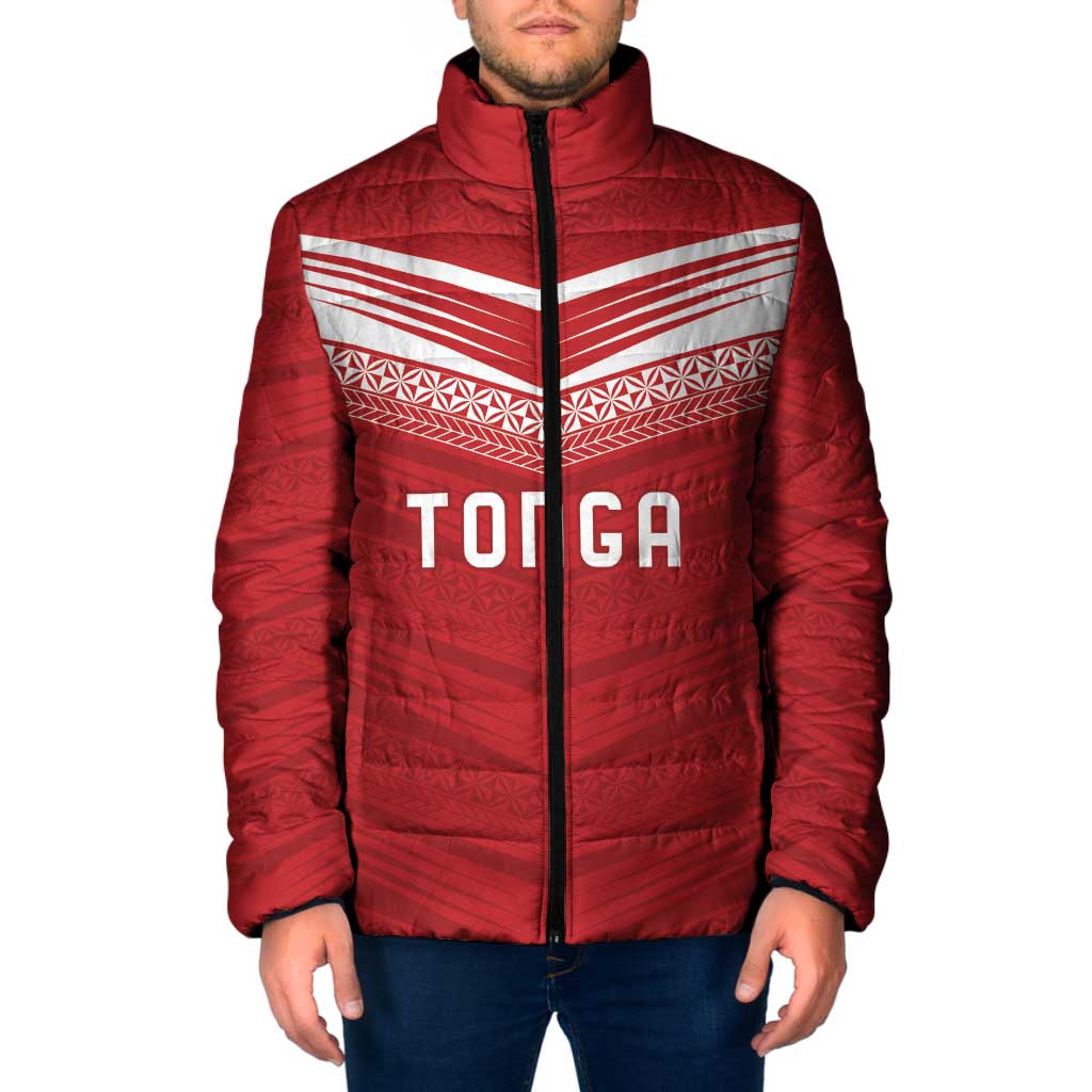 Custom Pacific Rugby Spirit Padded Jacket Tonga Ngatu Pride Red Edition LT9 Men Red - Polynesian Pride