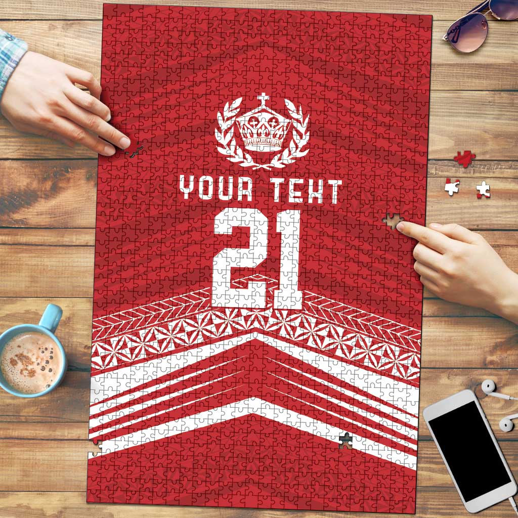 Custom Pacific Rugby Spirit Puzzle Tonga Ngatu Pride Red Edition LT9 Red - Polynesian Pride