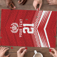 Custom Pacific Rugby Spirit Puzzle Tonga Ngatu Pride Red Edition LT9 - Polynesian Pride