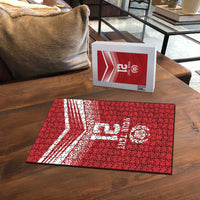 Custom Pacific Rugby Spirit Puzzle Tonga Ngatu Pride Red Edition LT9 - Polynesian Pride