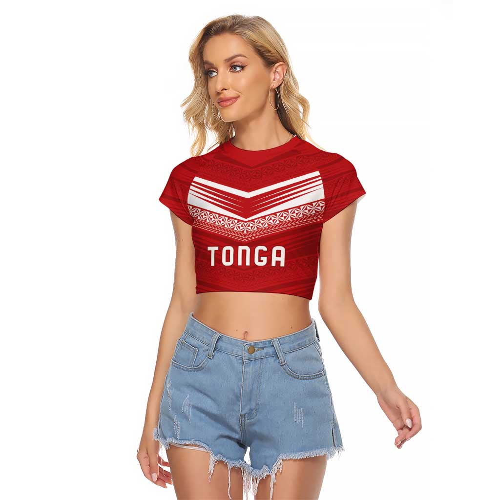 Custom Pacific Rugby Spirit Raglan Cropped T Shirt Tonga Ngatu Pride Red Edition LT9 Female Red - Polynesian Pride