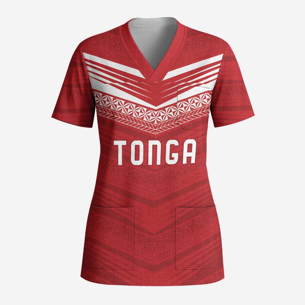 Custom Pacific Rugby Spirit Scrub Top Tonga Ngatu Pride Red Edition LT9 Adult Red - Polynesian Pride