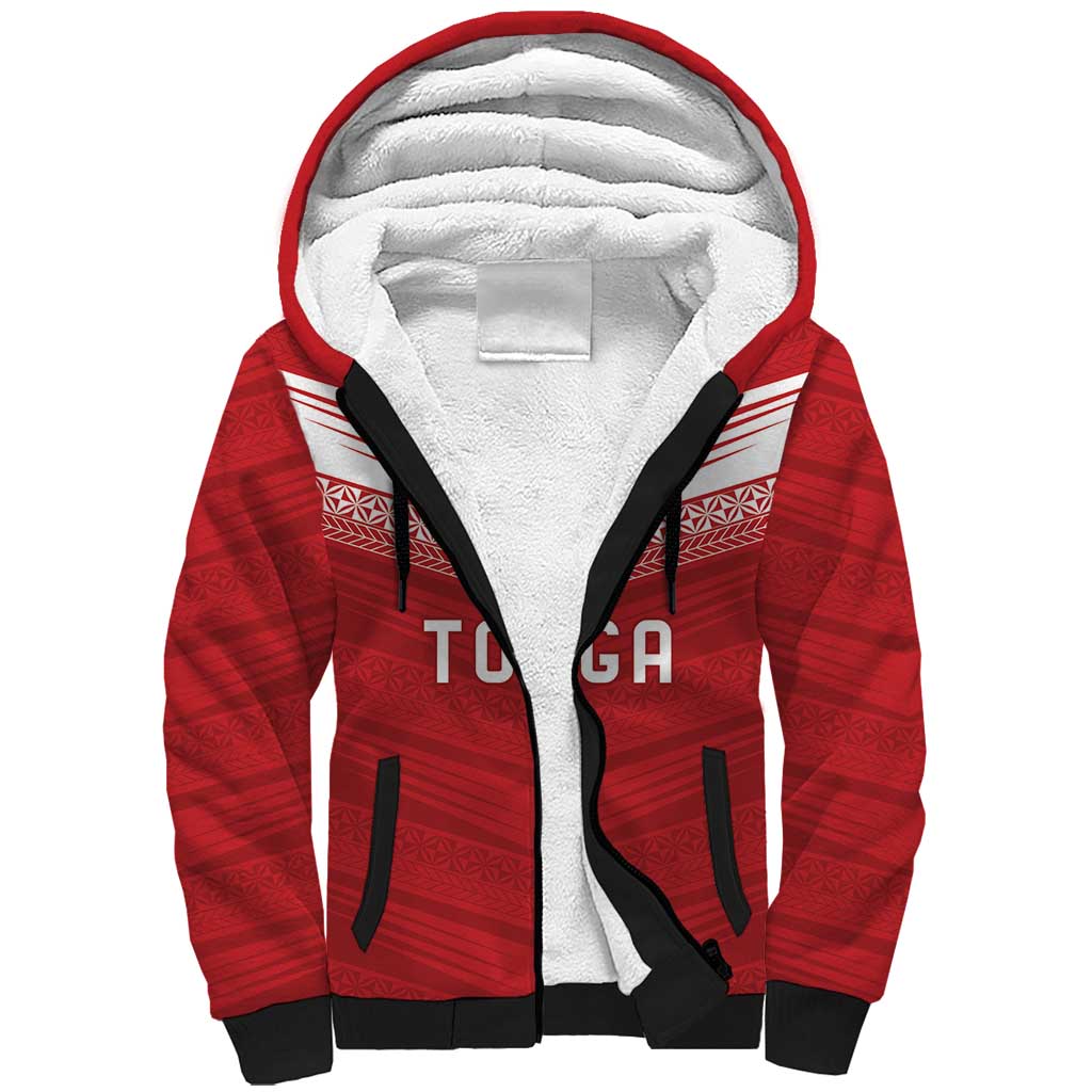 Custom Pacific Rugby Spirit Sherpa Hoodie Tonga Ngatu Pride Red Edition LT9 Unisex Red - Polynesian Pride