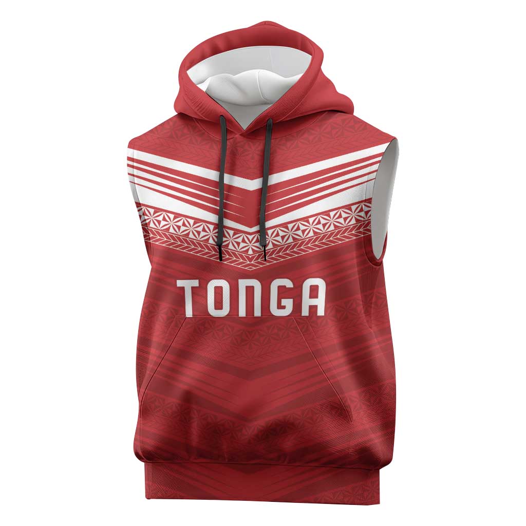 Custom Pacific Rugby Spirit Sleeveless Hoodie Tonga Ngatu Pride Red Edition LT9 Red - Polynesian Pride