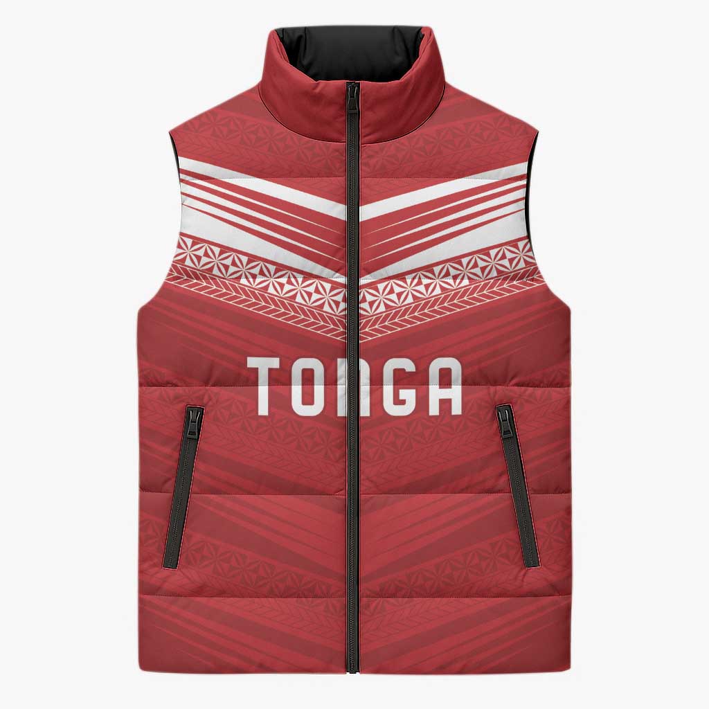 Custom Pacific Rugby Spirit Sleeveless Puffer Jacket Tonga Ngatu Pride Red Edition LT9 Unisex Red - Polynesian Pride