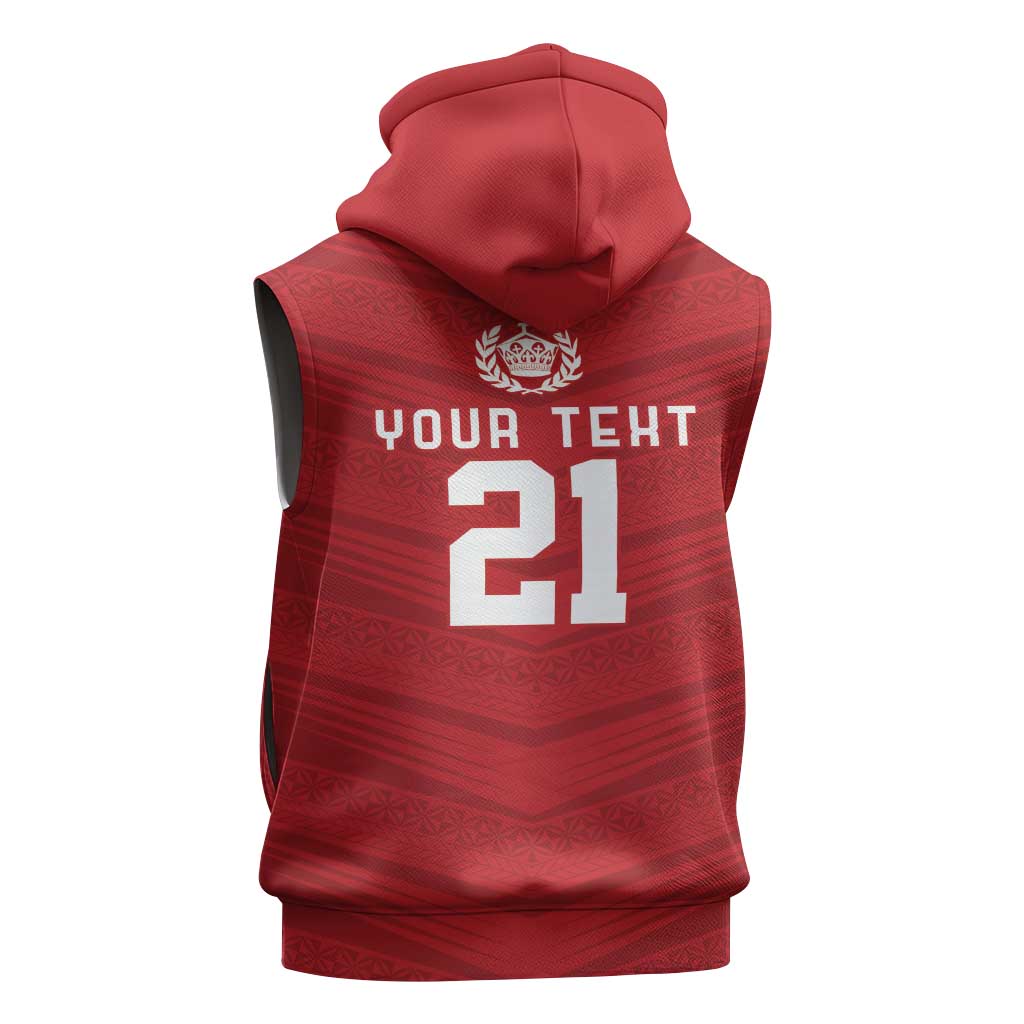 Custom Pacific Rugby Spirit Sleeveless Zip Hoodie Tonga Ngatu Pride Red Edition LT9 - Polynesian Pride