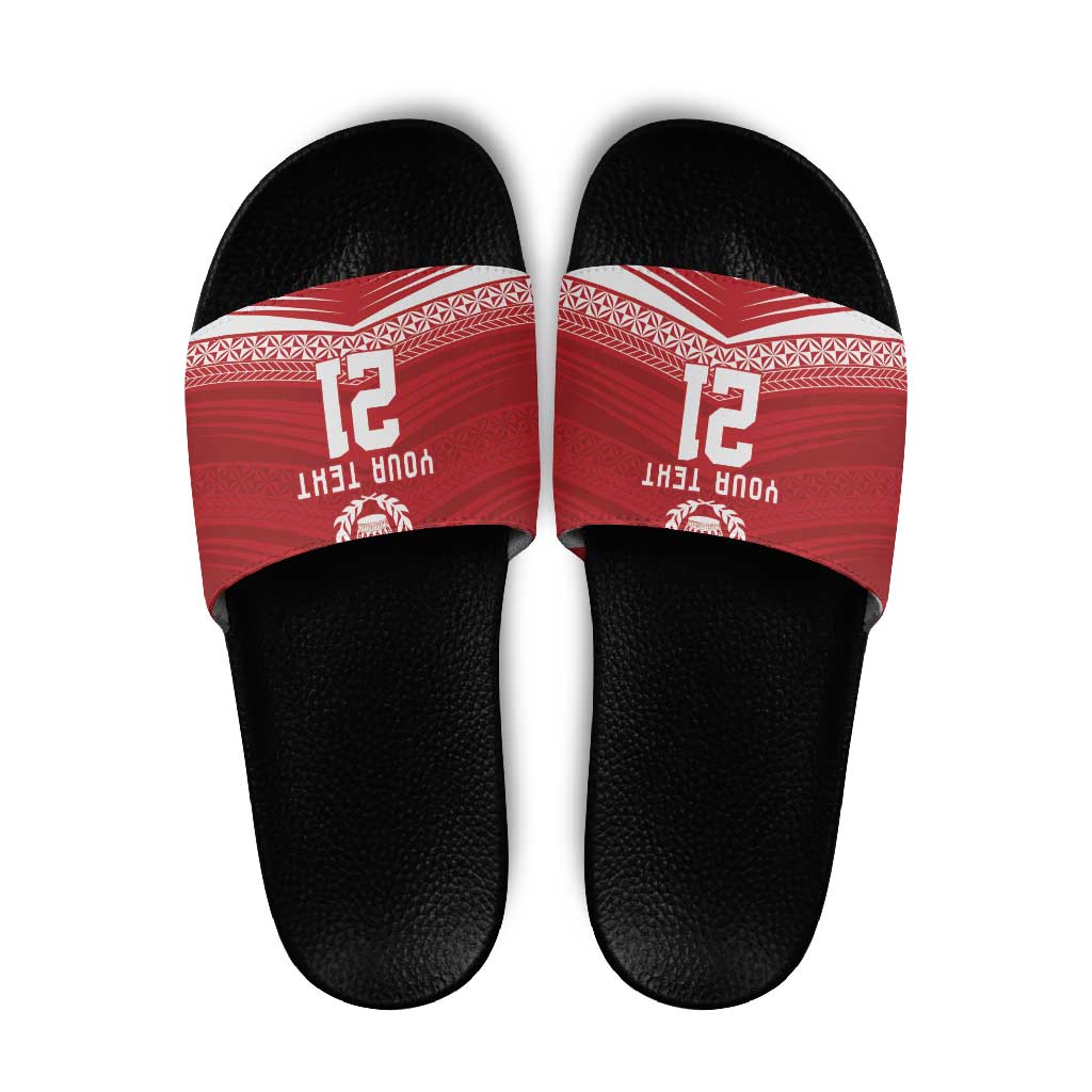 Custom Pacific Rugby Spirit Slide Sandals Tonga Ngatu Pride Red Edition LT9 Red - Polynesian Pride