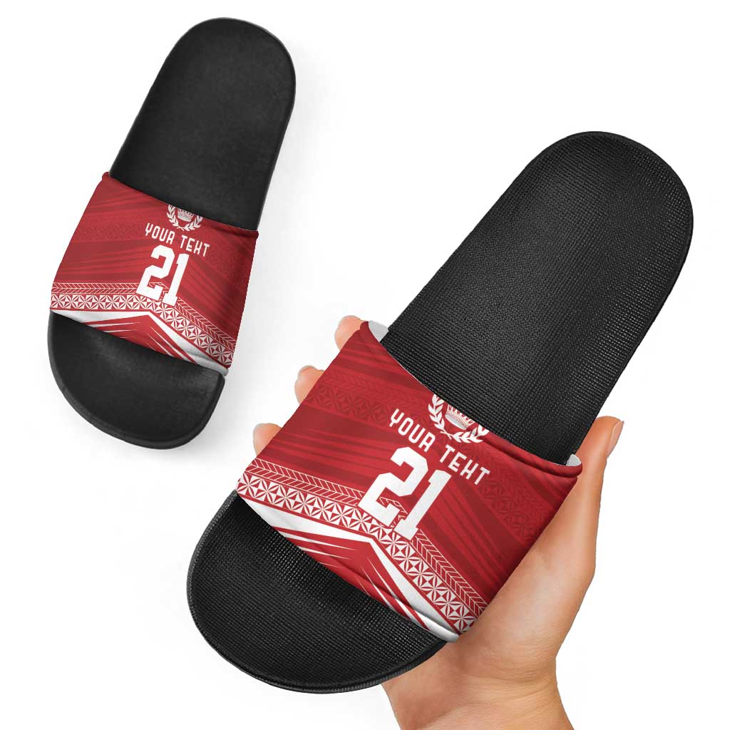 Custom Pacific Rugby Spirit Slide Sandals Tonga Ngatu Pride Red Edition LT9 - Polynesian Pride