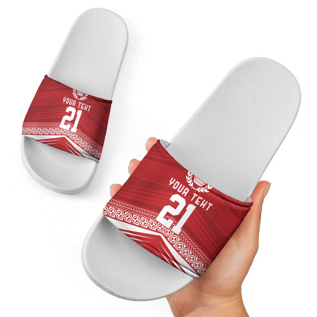Custom Pacific Rugby Spirit Slide Sandals Tonga Ngatu Pride Red Edition LT9 - Polynesian Pride