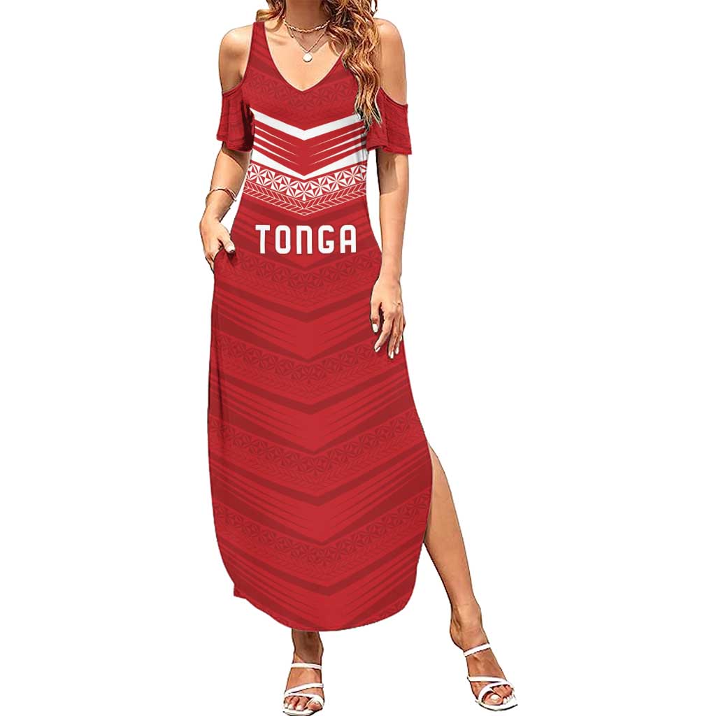 Custom Pacific Rugby Spirit Summer Maxi Dress Tonga Ngatu Pride Red Edition LT9 Women Red - Polynesian Pride