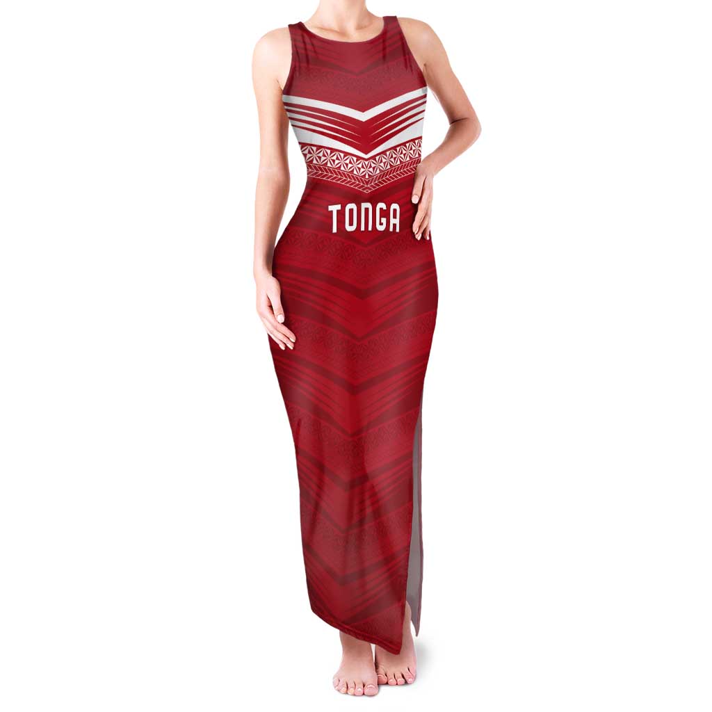 Custom Pacific Rugby Spirit Tank Maxi Dress Tonga Ngatu Pride Red Edition LT9 Women Red - Polynesian Pride