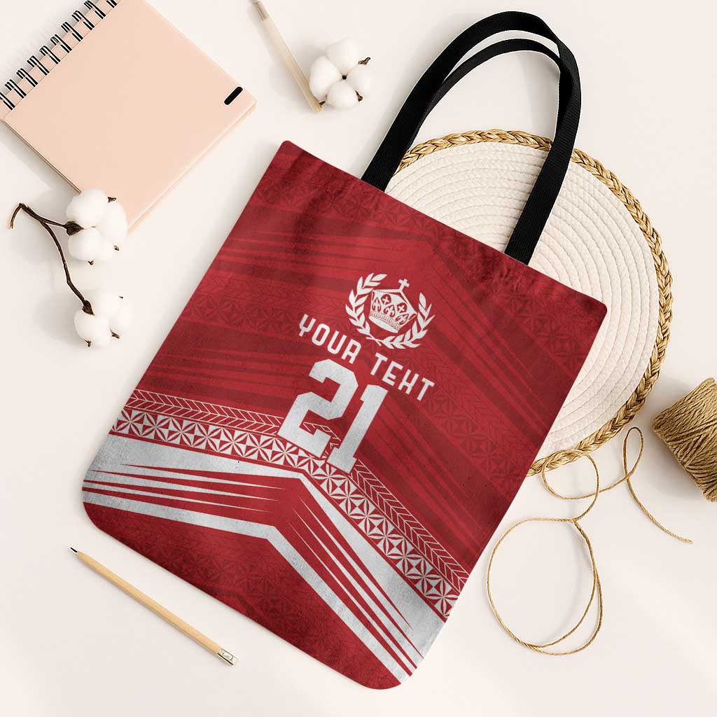 Custom Pacific Rugby Spirit Tote Bag Tonga Ngatu Pride Red Edition LT9 Black Strap One Size Red - Polynesian Pride