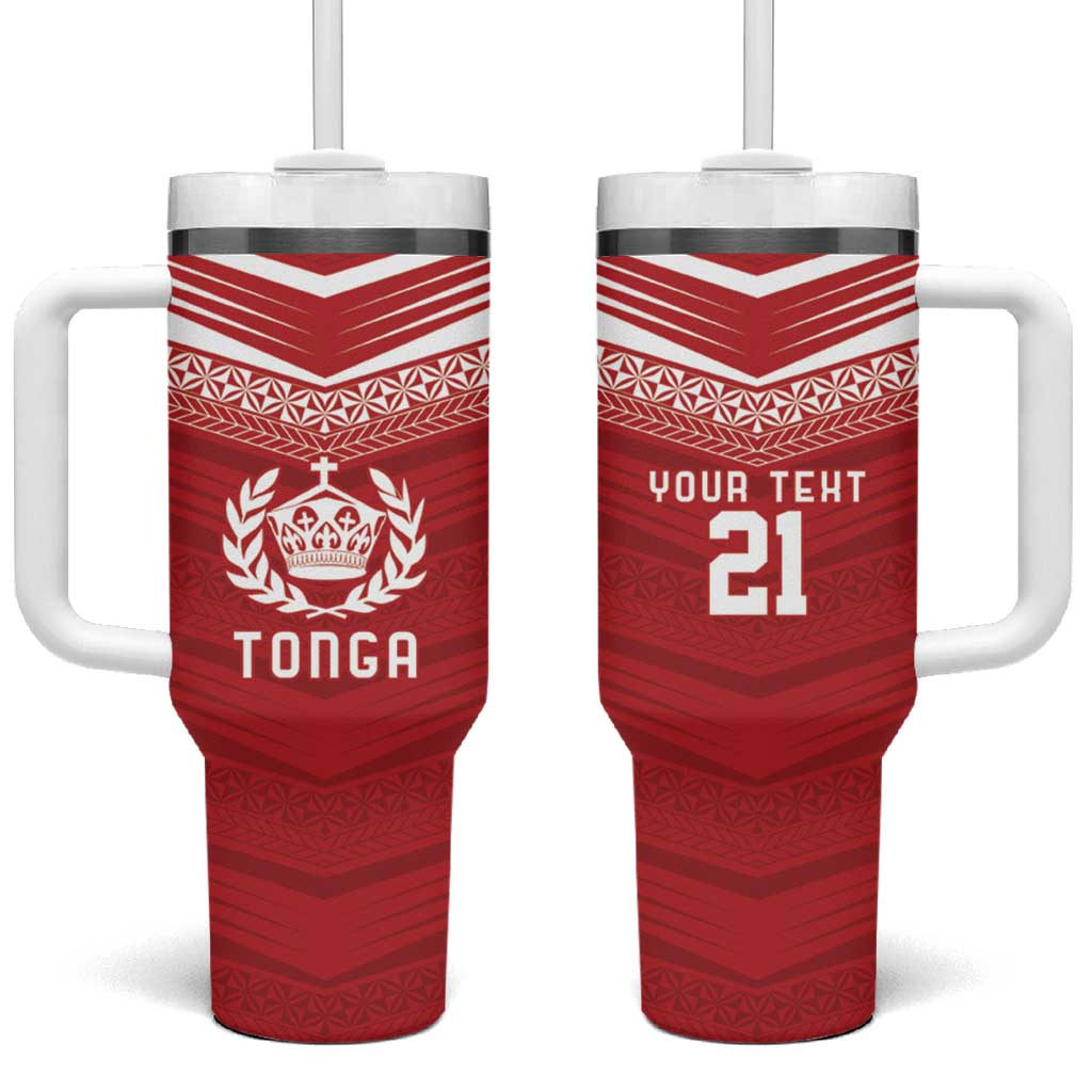 Custom Pacific Rugby Spirit Tumbler With Handle Tonga Ngatu Pride Red Edition LT9 One Size: 40 oz Red - Polynesian Pride