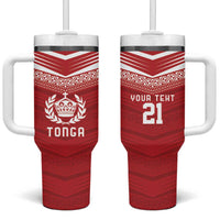 Custom Pacific Rugby Spirit Tumbler With Handle Tonga Ngatu Pride Red Edition LT9 One Size: 40 oz Red - Polynesian Pride