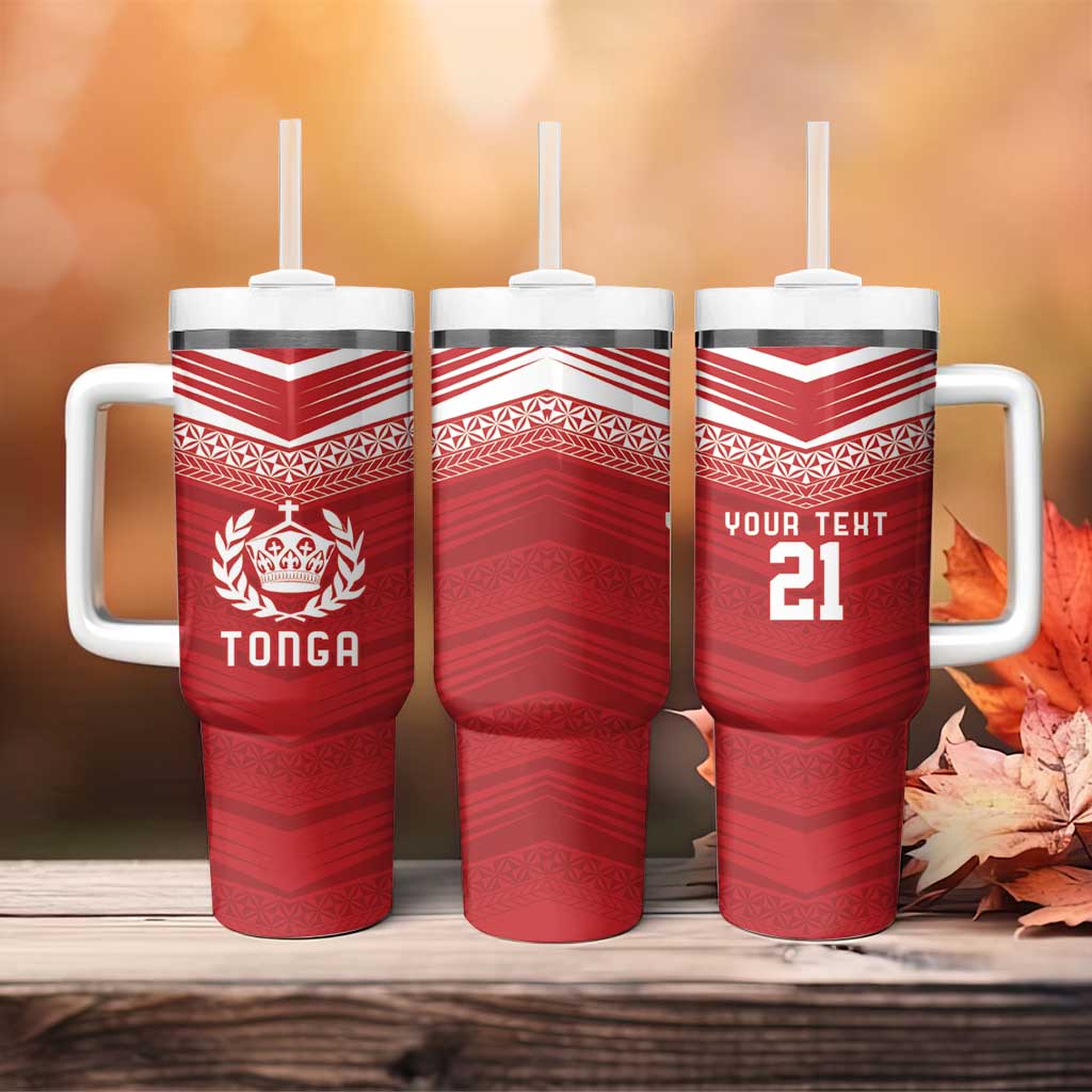 Custom Pacific Rugby Spirit Tumbler With Handle Tonga Ngatu Pride Red Edition LT9 - Polynesian Pride