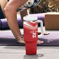 Custom Pacific Rugby Spirit Tumbler With Handle Tonga Ngatu Pride Red Edition LT9 - Polynesian Pride