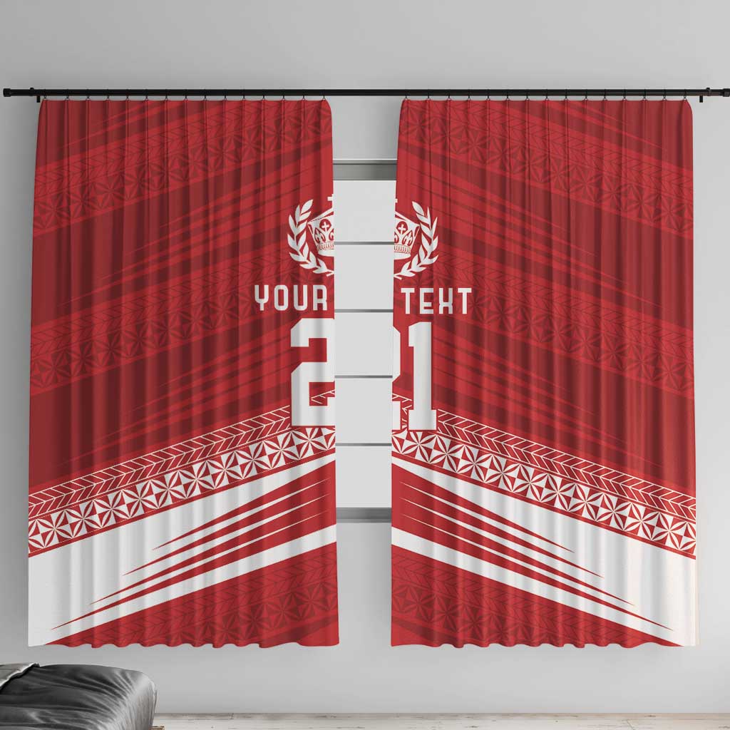 Custom Pacific Rugby Spirit Window Curtain Tonga Ngatu Pride Red Edition LT9 With Hooks Red - Polynesian Pride