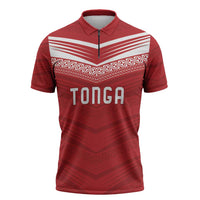 Custom Pacific Rugby Spirit Zipper Polo Shirt Tonga Ngatu Pride Red Edition LT9 Red - Polynesian Pride