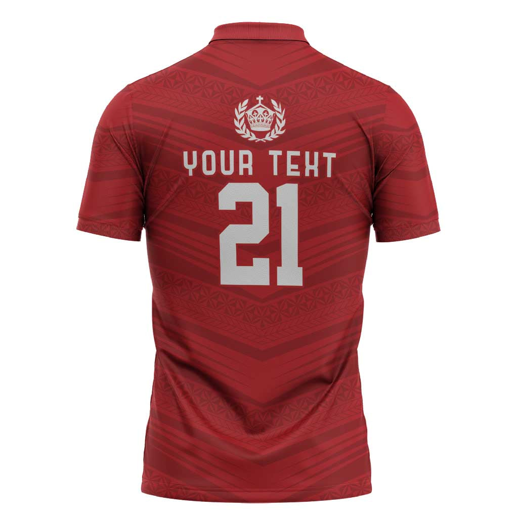 Custom Pacific Rugby Spirit Zipper Polo Shirt Tonga Ngatu Pride Red Edition LT9 - Polynesian Pride