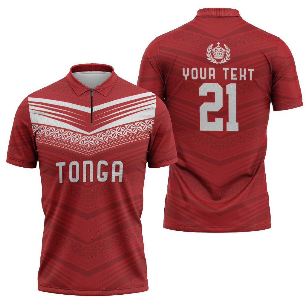 Custom Pacific Rugby Spirit Zipper Polo Shirt Tonga Ngatu Pride Red Edition LT9 - Polynesian Pride