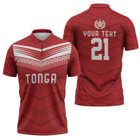 Custom Pacific Rugby Spirit Zipper Polo Shirt Tonga Ngatu Pride Red Edition LT9 - Polynesian Pride