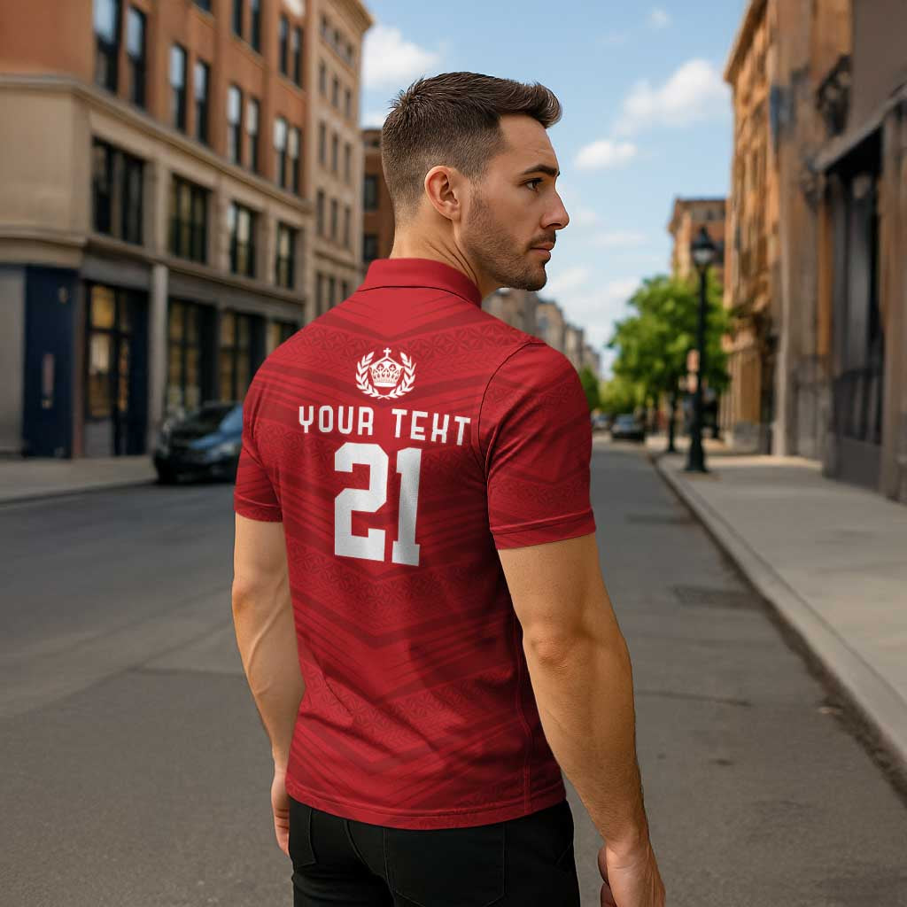 Custom Pacific Rugby Spirit Zipper Polo Shirt Tonga Ngatu Pride Red Edition LT9 - Polynesian Pride