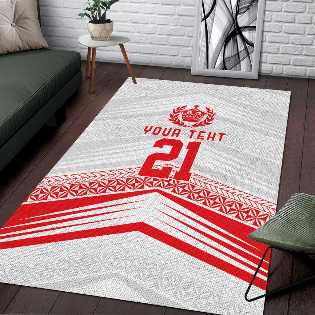 Custom Pacific Rugby Spirit Area Rug Tonga Ngatu Pride White Edition LT9 White - Polynesian Pride