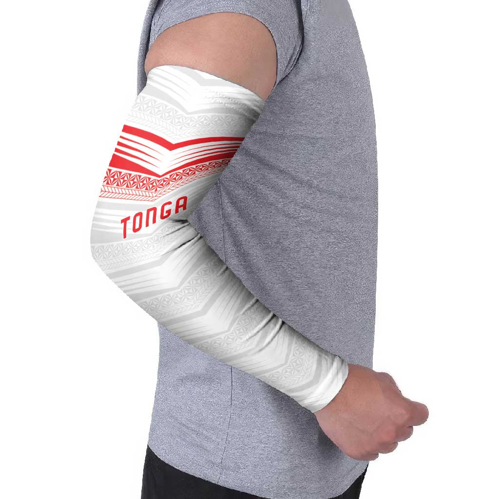 Custom Pacific Rugby Spirit Arm Sleeves Tonga Ngatu Pride White Edition LT9 - Polynesian Pride