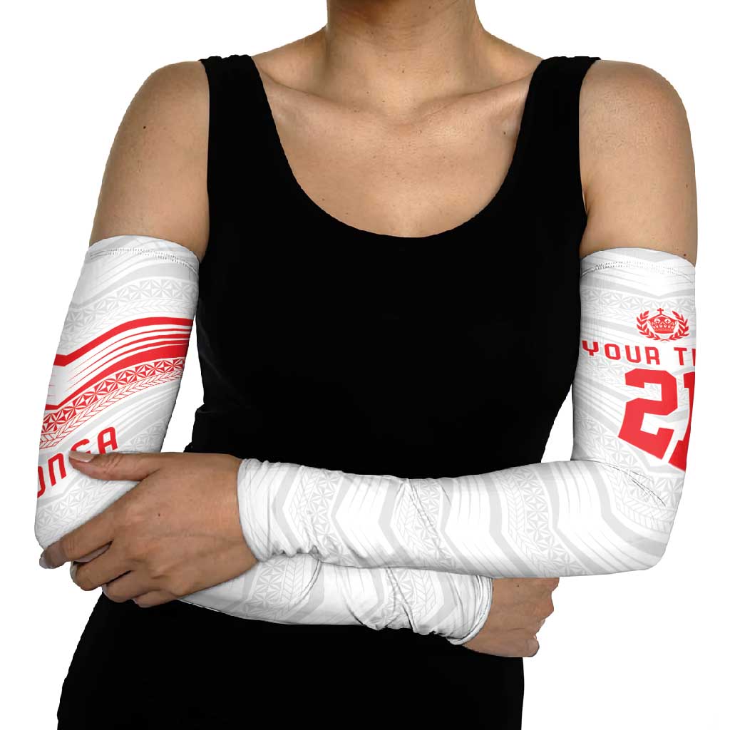 Custom Pacific Rugby Spirit Arm Sleeves Tonga Ngatu Pride White Edition LT9 - Polynesian Pride