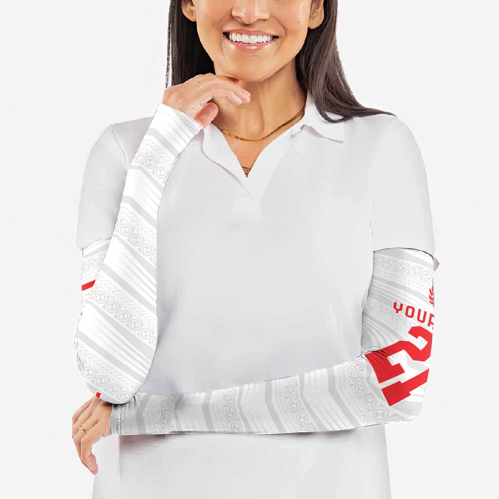 Custom Pacific Rugby Spirit Arm Sleeves Tonga Ngatu Pride White Edition LT9 - Polynesian Pride