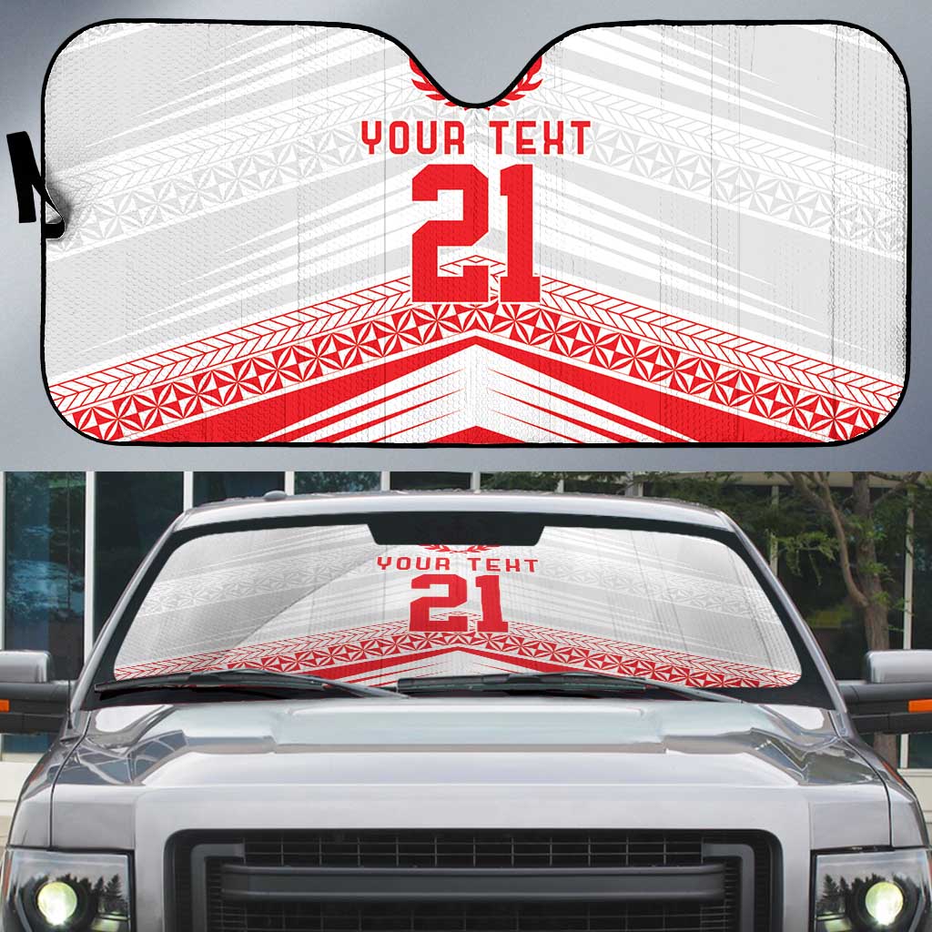 Custom Pacific Rugby Spirit Auto Sun Shade Tonga Ngatu Pride White Edition LT9 White - Polynesian Pride