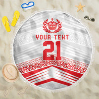 Custom Pacific Rugby Spirit Beach Blanket Tonga Ngatu Pride White Edition LT9 One Size 150cm White - Polynesian Pride