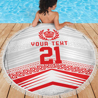 Custom Pacific Rugby Spirit Beach Blanket Tonga Ngatu Pride White Edition LT9 - Polynesian Pride