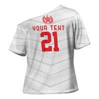 Custom Pacific Rugby Spirit Cross Shoulder Shirt Tonga Ngatu Pride White Edition LT9 - Polynesian Pride