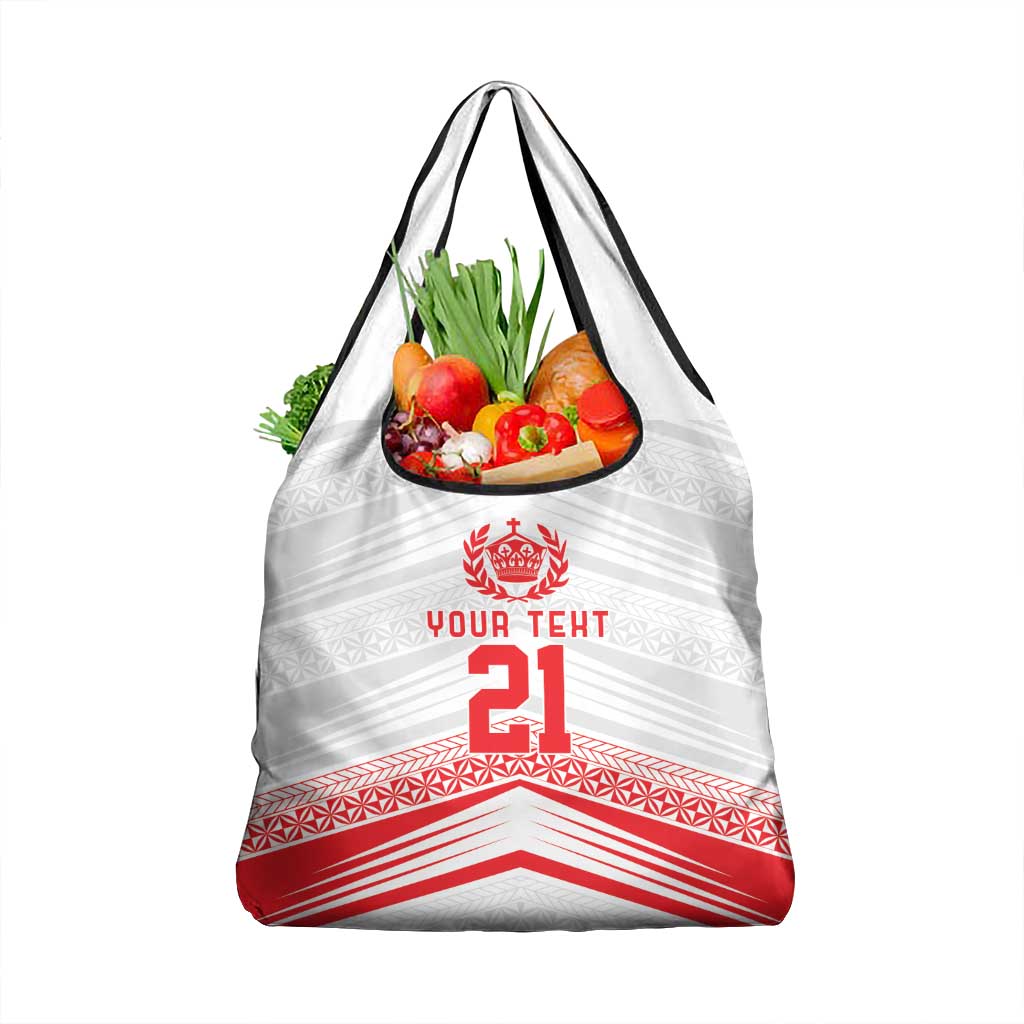 Custom Pacific Rugby Spirit Grocery Bag Tonga Ngatu Pride White Edition LT9 1-pack One Size White - Polynesian Pride