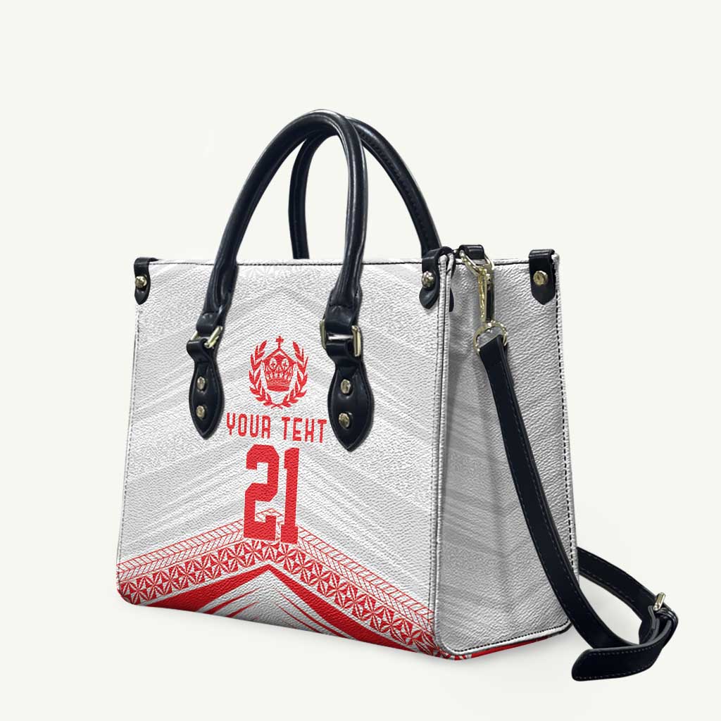 Custom Pacific Rugby Spirit Leather Bag Tonga Ngatu Pride White Edition LT9 White - Polynesian Pride