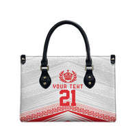 Custom Pacific Rugby Spirit Leather Bag Tonga Ngatu Pride White Edition LT9 - Polynesian Pride