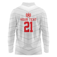 Custom Pacific Rugby Spirit Long Sleeve Polo Shirt Tonga Ngatu Pride White Edition LT9 - Polynesian Pride