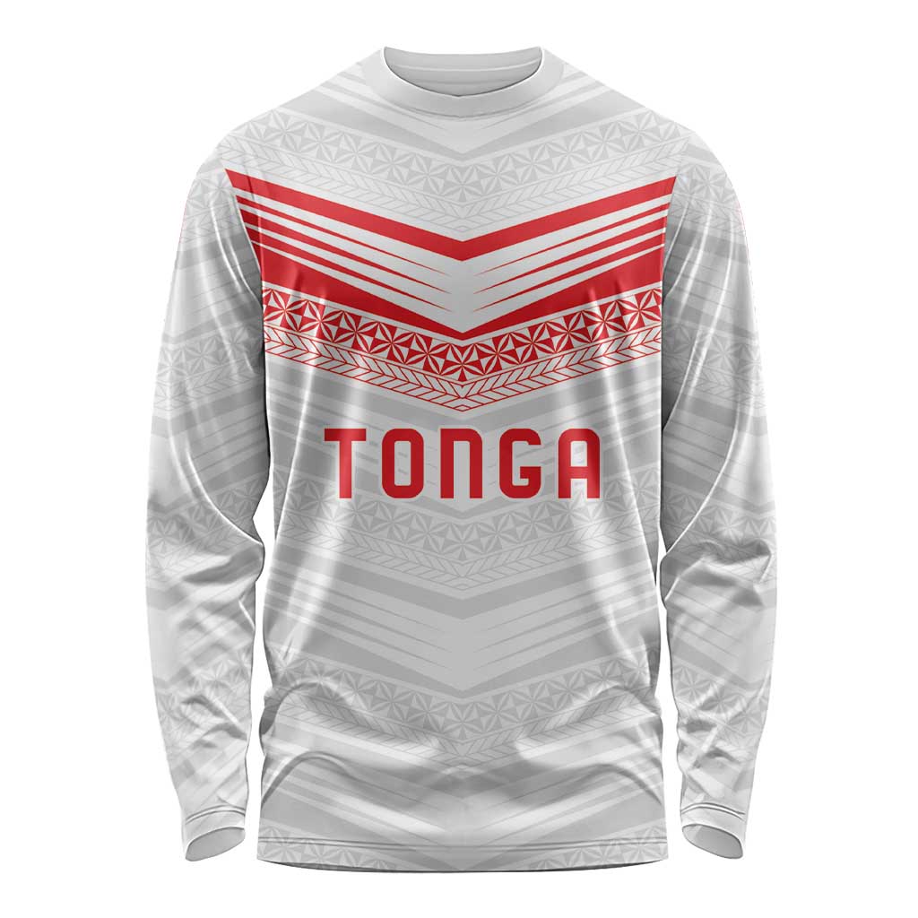 Custom Pacific Rugby Spirit Long Sleeve Shirt Tonga Ngatu Pride White Edition LT9 Unisex White - Polynesian Pride