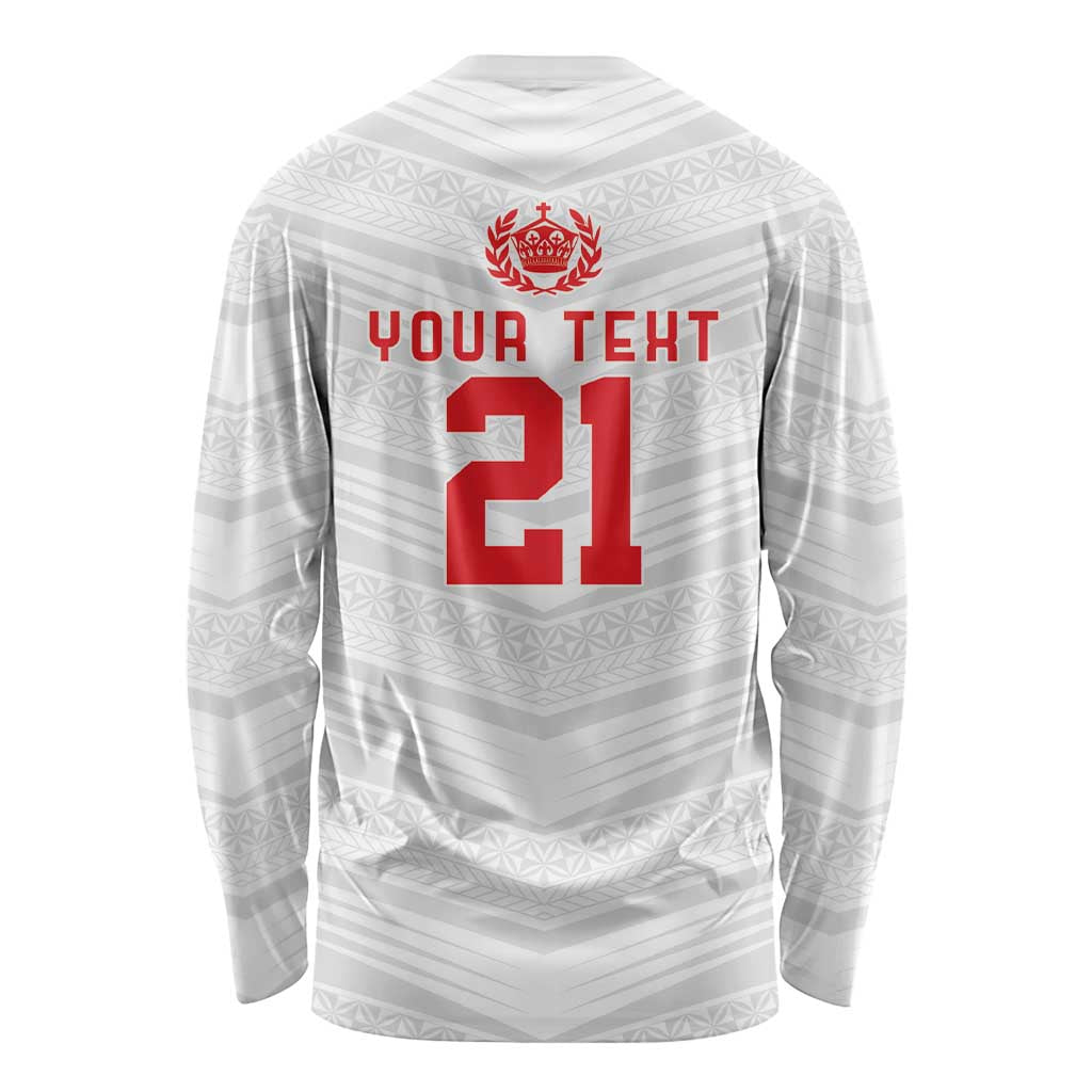 Custom Pacific Rugby Spirit Long Sleeve Shirt Tonga Ngatu Pride White Edition LT9 - Polynesian Pride