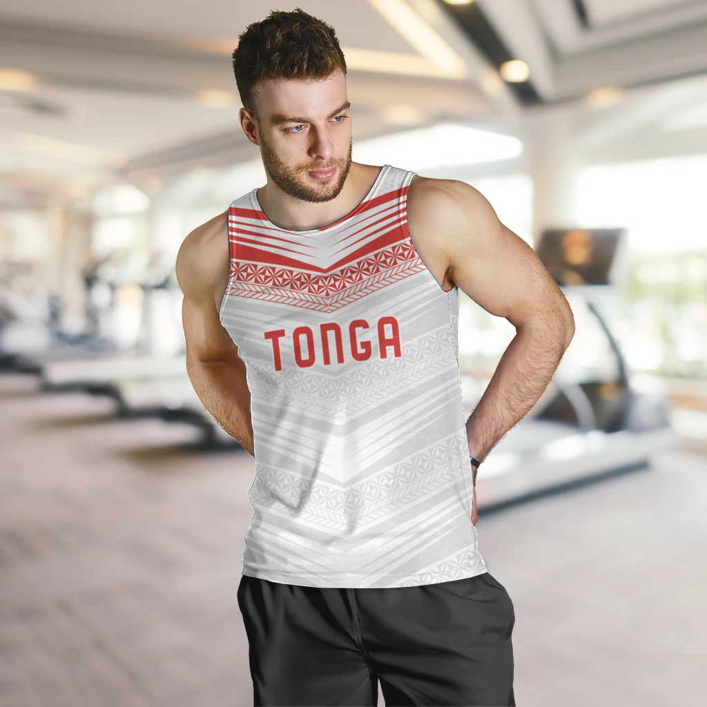 Custom Pacific Rugby Spirit Men Tank Top Tonga Ngatu Pride White Edition LT9 White - Polynesian Pride