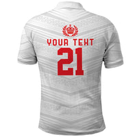 Custom Pacific Rugby Spirit Polo Shirt Tonga Ngatu Pride White Edition LT9 - Polynesian Pride