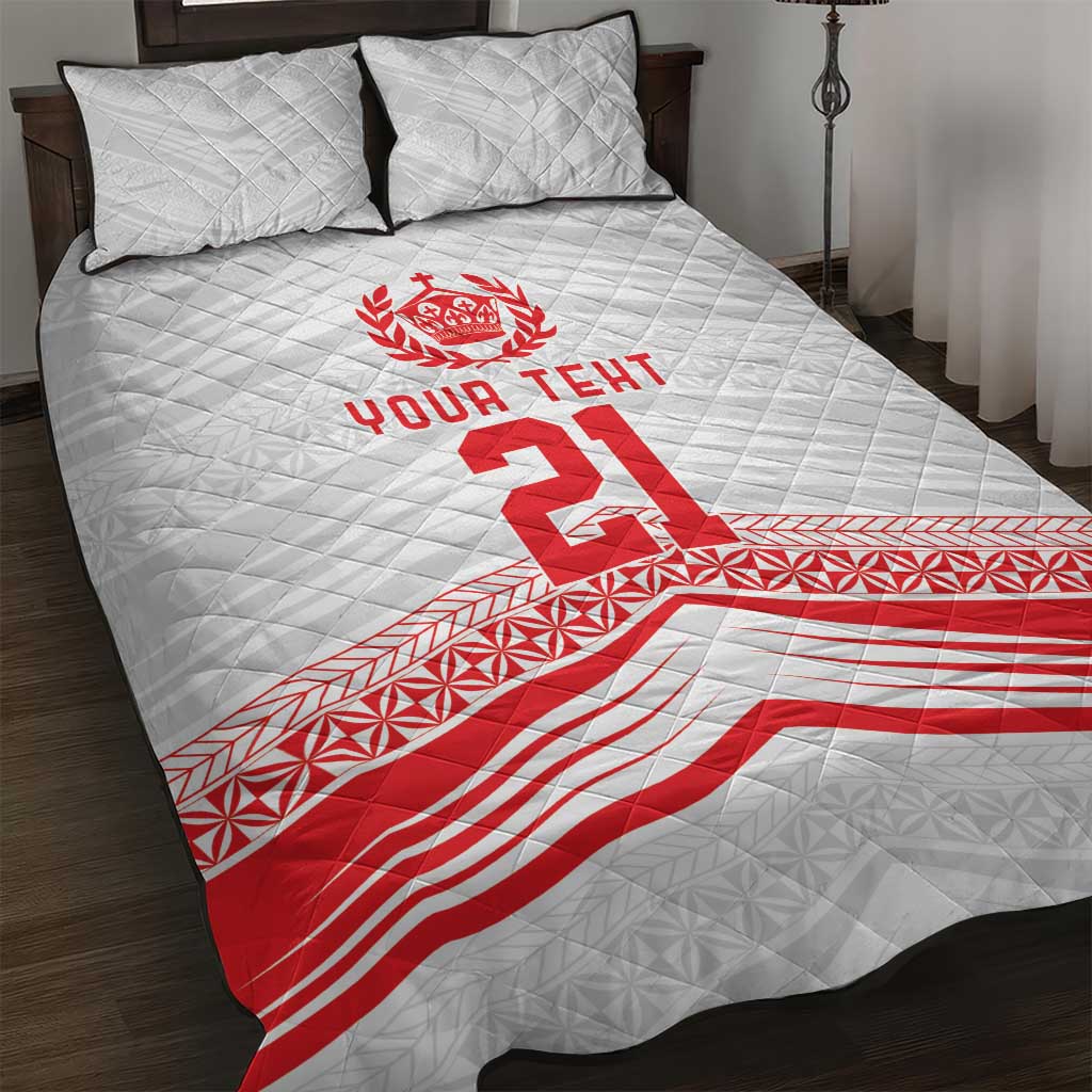 Custom Pacific Rugby Spirit Quilt Bed Set Tonga Ngatu Pride White Edition LT9 White - Polynesian Pride