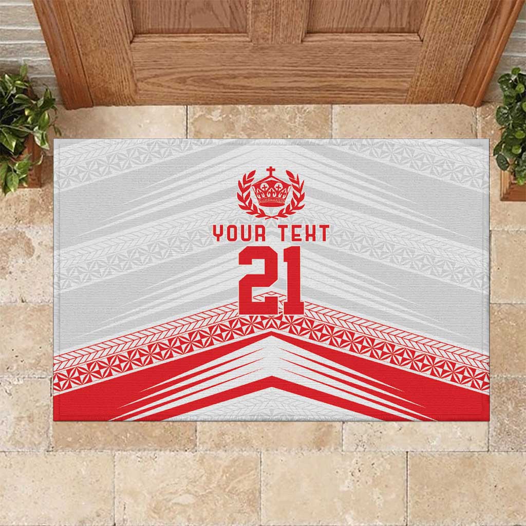 Custom Pacific Rugby Spirit Rubber Doormat Tonga Ngatu Pride White Edition LT9 White - Polynesian Pride