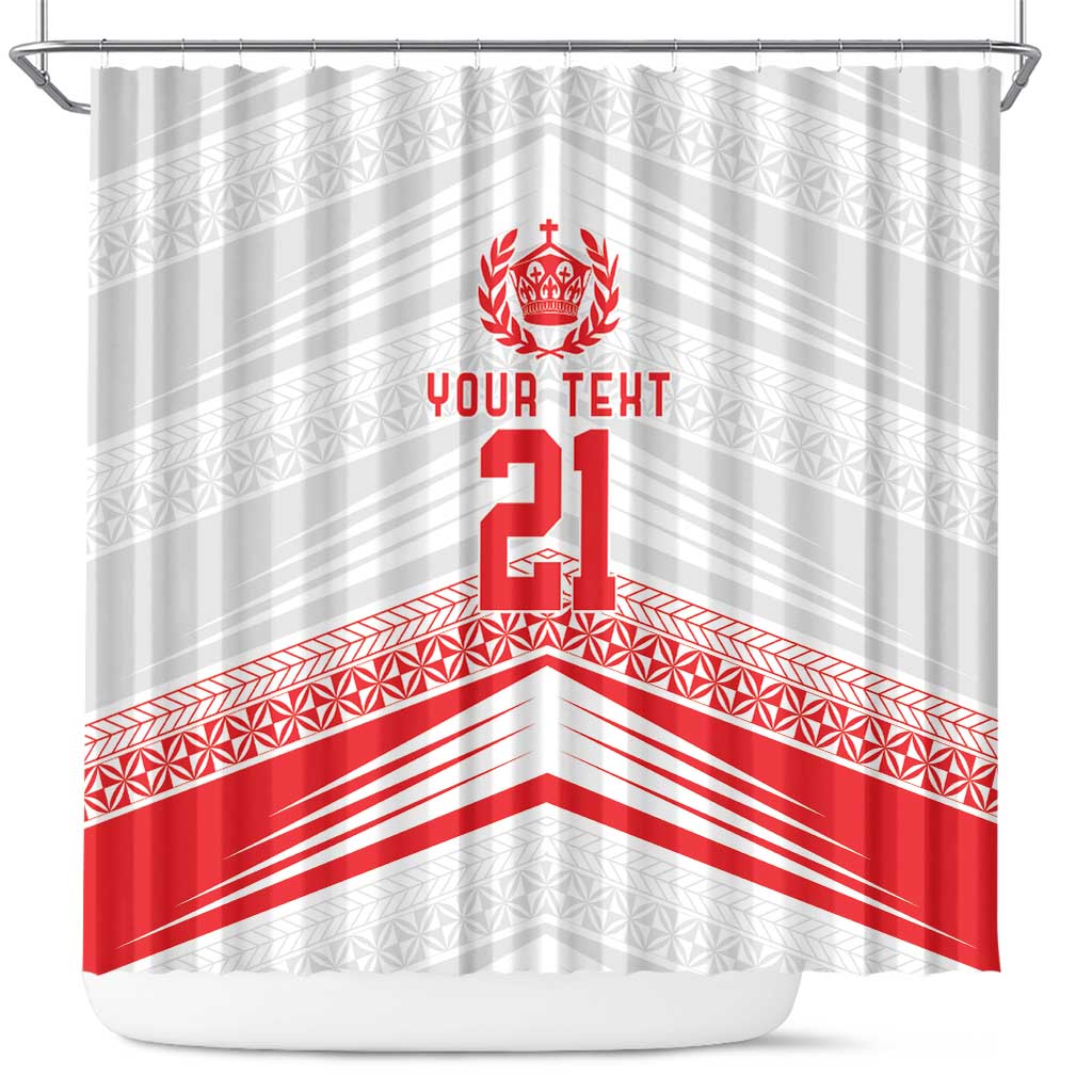 Custom Pacific Rugby Spirit Shower Curtain Tonga Ngatu Pride White Edition LT9 White - Polynesian Pride