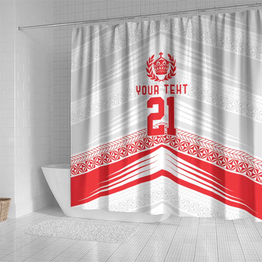 Custom Pacific Rugby Spirit Shower Curtain Tonga Ngatu Pride White Edition LT9 - Polynesian Pride