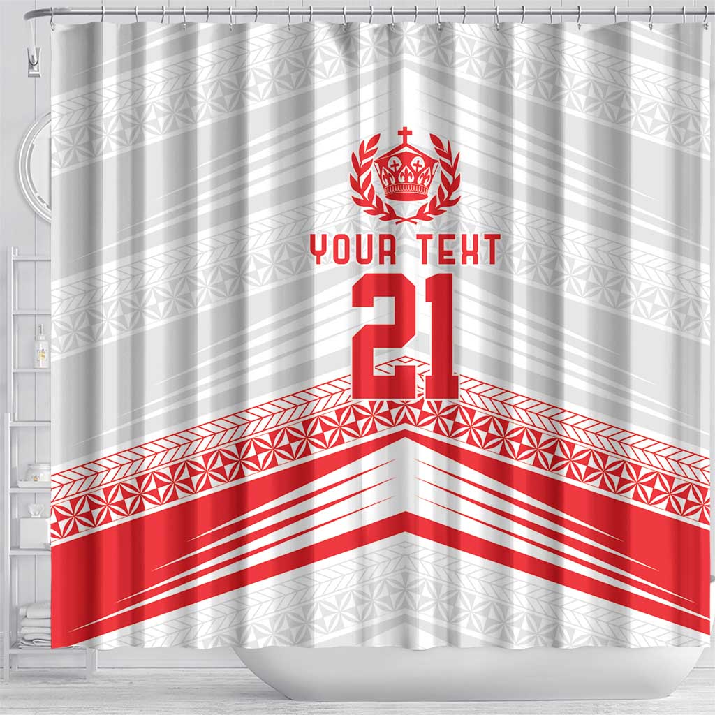 Custom Pacific Rugby Spirit Shower Curtain Tonga Ngatu Pride White Edition LT9 - Polynesian Pride